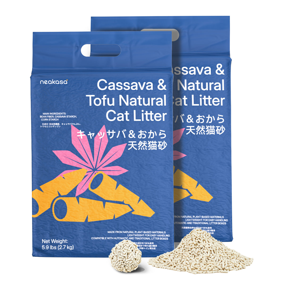 Neakasa Arena para gatos de mezcla de mandioca y tofu – 2,7 kg × 2